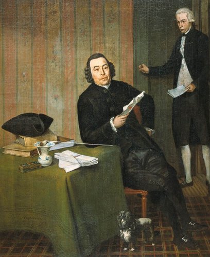 &quot;Retrato del notario Wernerus Köhne con su empleado&quot;, de Wybrand Hendriks. Óleo sobre lienzo, 63 × 51 cm