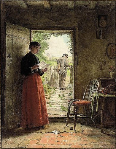 &quot;La carta esperada&quot;, de George Hardy. Óleo sobre tabla, 46 x 34.9 cm