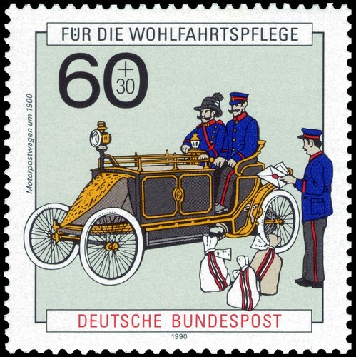 Correo en coche, alredeor de 1900. Alemania, 1990