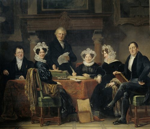 &quot;Regenten en regentessen van het leprozenhuis te Amsterdam&quot; (1835). Óleo sobre lienzo, 255cm ×  285cm