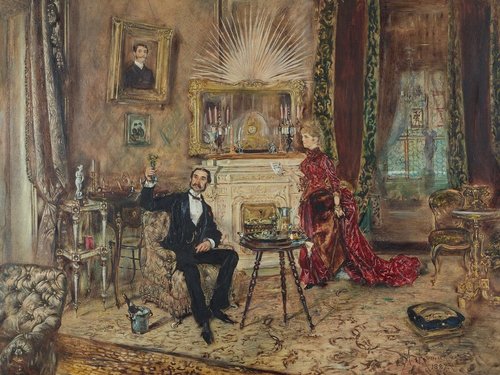 &quot;Herr und Dame im Salon&quot; (1887), de Anton Romako. Óleo sobre panel, 49 × 63 cm