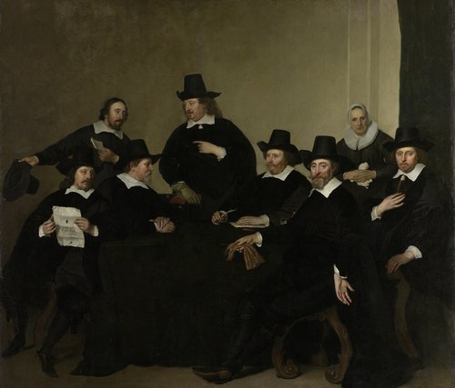 &quot;De regenten van het Nieuwe Zijds Huiszittenhuis te Amsterdam&quot; (1650), de Jacob Adriaensz Backer. Óleo sobre lienzo, 272 x 312 cm. Rijksmuseum, Amsterdam