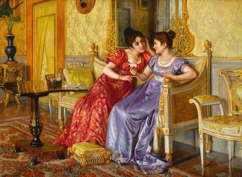 &quot;Hablando de una carta de amor&quot;, de Aurelio Zingoni (1853-1922). Óleo sobre lienzo, 58 x 79cm