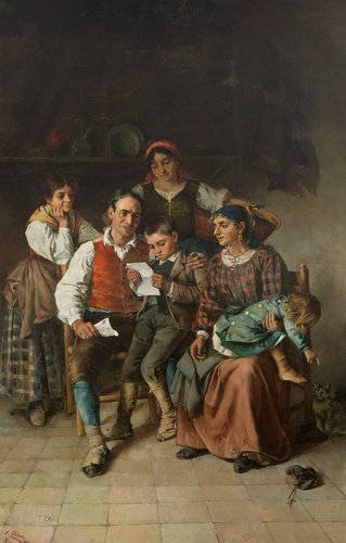 &quot;La carta del hijo ausente&quot; (1887), de Maximino Peña Muñoz. Óleo sobre lienzo, 320 x 210 cm