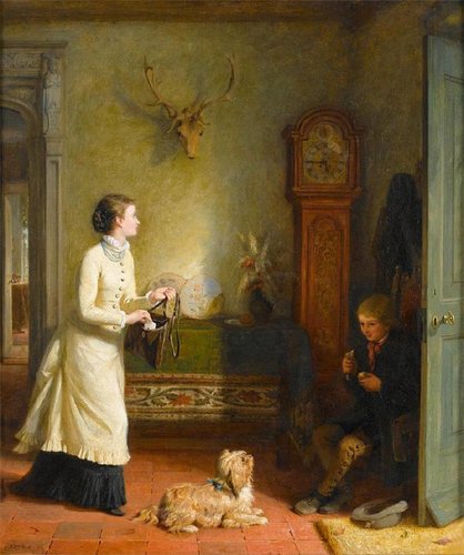 &quot;Just Post Time&quot; (1877), de George Bernard O'Neill. Óleo sobre lienzo, 50.50 x 61.50 cm