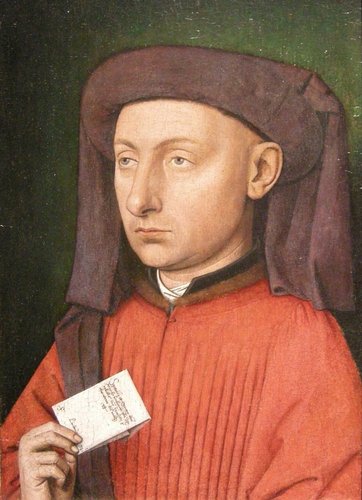 Retrato de Marco Barbarigo, sobre 1450, obra de algún seguidor de Jan van Eyck. Óleo sobre tabla, 24.2 x 16 cm