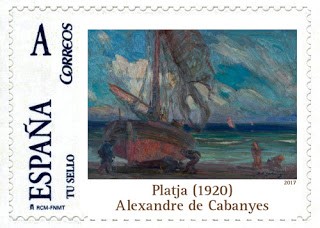Sello personalizado. Vilanova i la Geltrú. 2017-10. 140 aniversari del naixement de Alexandre de Cabanyes. Platja.jpg