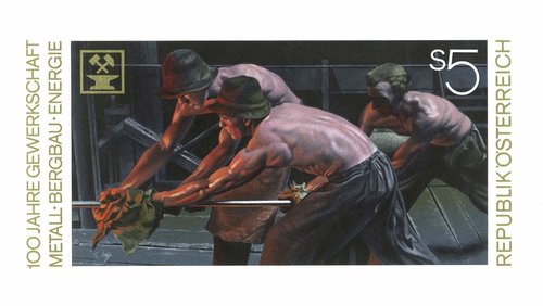 Centenario de la Unión de Trabajadores del Metal y de la Minería. Diseño original de Otto Stefferl