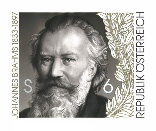 Johannes Brahms. Diseño original de Otto Stefferl, a partir del retrato de Ludwig Michalek