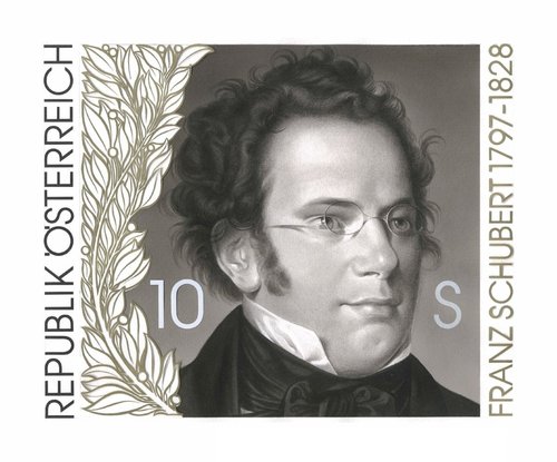 Franz Schubert. Diseño original de Otto Stefferl, a partir del retrato anterior de W. A. Rieder