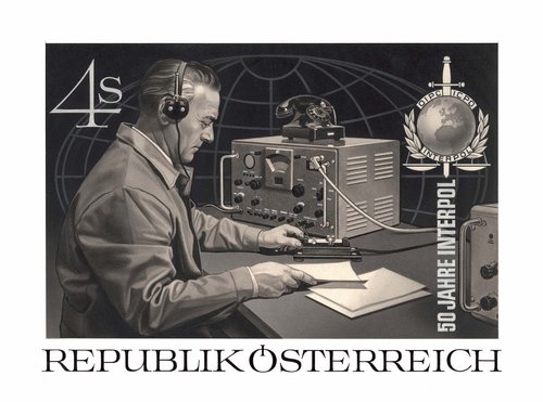 Diseño original de Otto Stefferl para el sello de la Interpol de 1973