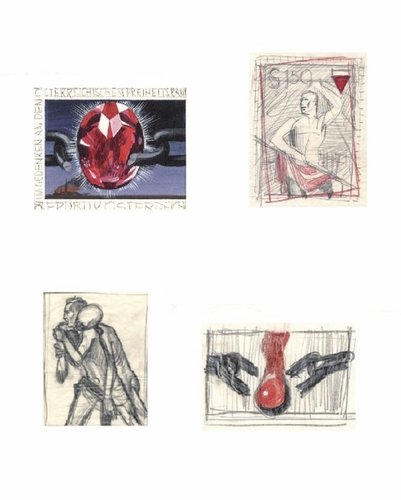 Bocetos de Stefferl previos al diseño definitivo del sello anterior de 1977