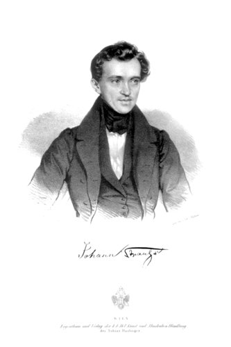 Johann Strauss padre. Litografía de Joseph Kriehuber (1835) en la que se inspira Stefferl para su diseño
