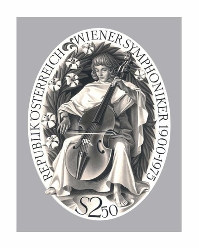 Diseño de Stefferl para el sello del 75 Aniversario de la Orquesta Sinfónica de Viena