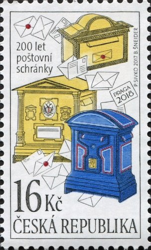 Doscientos años de los primeros buzones checos. Diseño de Pavel Zivko y grabado de Bohumil Šneider. República Checa, 2017. Impresión mixta en calcografía y huecograbado