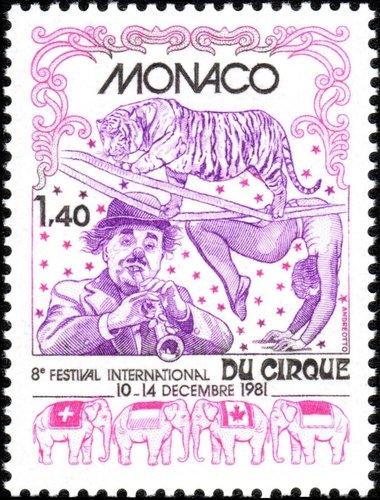 Mónaco, 1981. 8 º Festival Internacional de Circo de Montecarlo. Diseño y grabado de Claude Andréotto