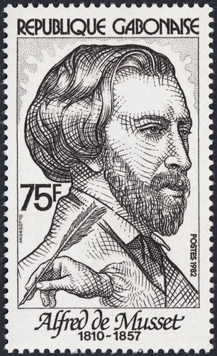 Alfred de Musset, diseño y grabado de Claude Andréotto. Gabón, 1982