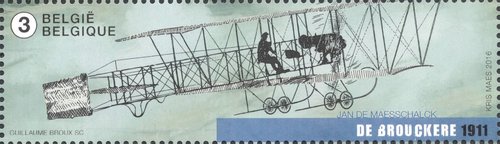 Biplano de Léon de Brouckère, único sello de la emisión que graba Guillaume Broux