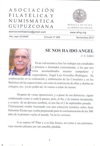 Asociación Filatélica y Numismática Guipuzcoana. Circular 208. Página 1.jpeg