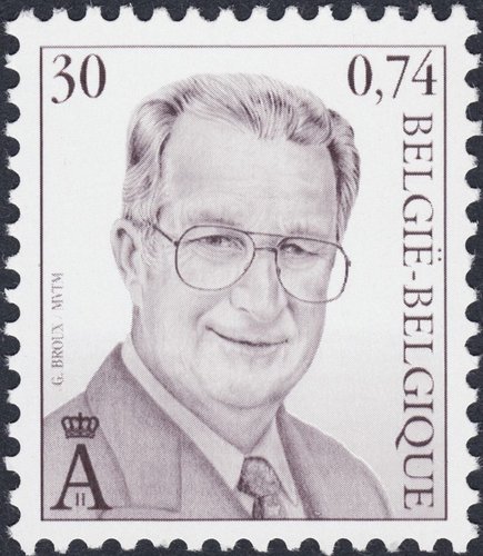 Rey Alberto II de Bélgica. Uno de los valores  de la serie impreso en huecograbado. Bélgica, 2000