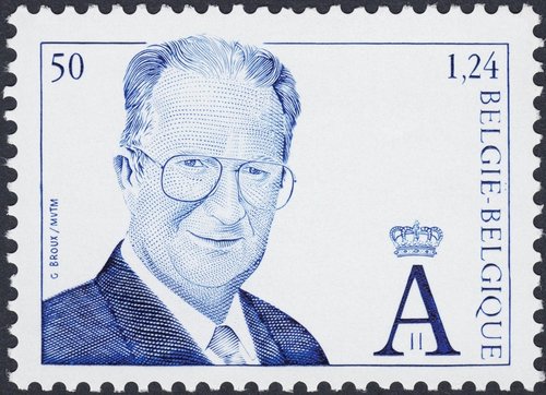 Rey Alberto II de Bélgica. Uno de los valores  de la serie impreso en calcografía. Bélgica, 2000