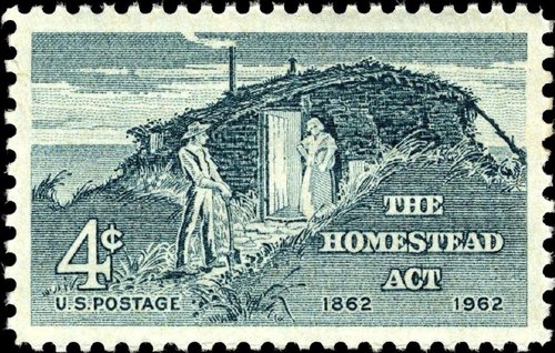 Estados Unidos, 1962, cien años de la &quot;Homestead Act&quot;. Diseño de Charles R. Chickering, grabado de la viñeta obra de  Matthew Daniel Fenton