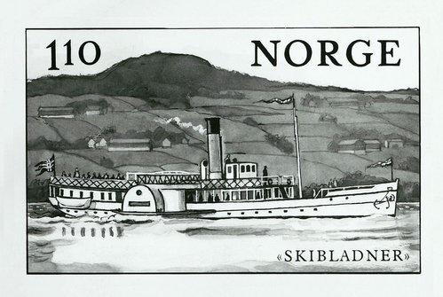 Diseño original de Fredrik Matheson para el sello del barco de vapor &quot;Skibladner&quot;