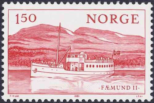 Barco &quot;Faemund II&quot;, Noruega, 1981. Grabado de Lokke-Sorensen