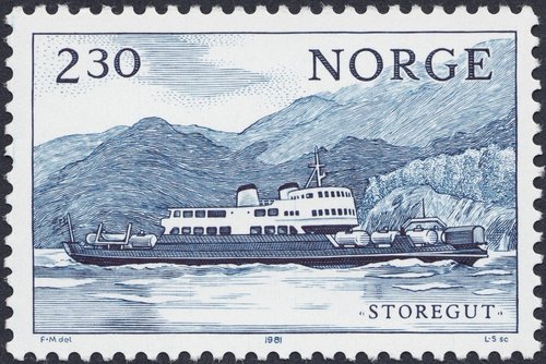 Noruega, 1981. Barco &quot;Storegut&quot;. Grabado de Knut Lokke-Sorensen