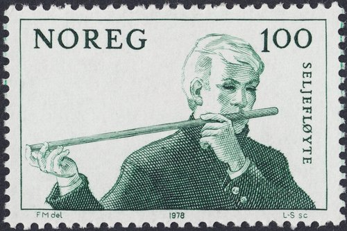 Noruega, 1978. Flauta de sauce. Sello grabado por Lokke-Sorensen