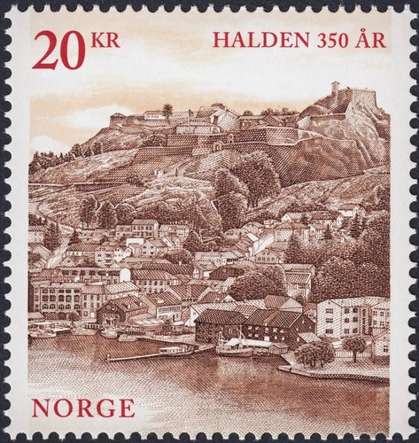 350 Aniversario de la localidad de Halden. Noruega, 2015. Calcografía y offset. Diseño y grabado de Arild Yttri