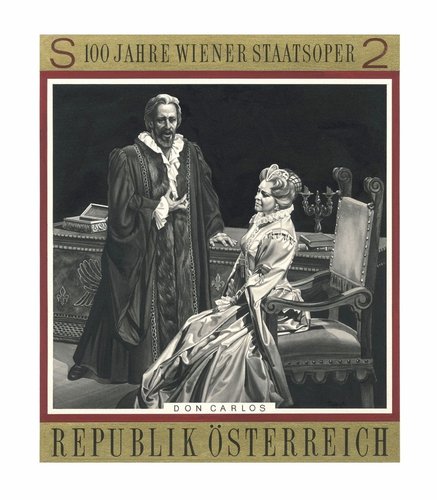 Diseño de Stefferl para &quot;Don Carlos&quot;, la ópera de Verdi. El sello lo grabaría Werner Pfeiler