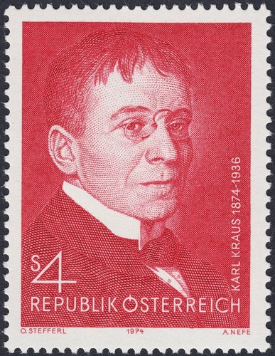 Sello de Karl Kraus, grabado por Alfred Nefe. Austria, 1974
