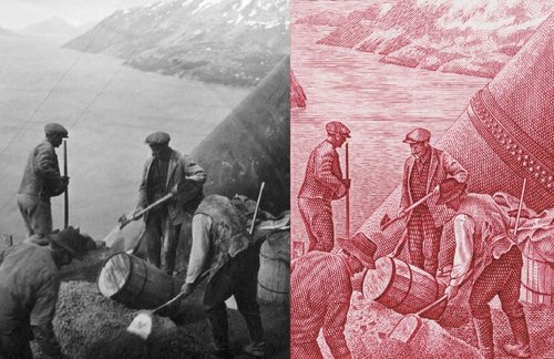 Comparación entre la fotografía inicial y el grabado de Morken