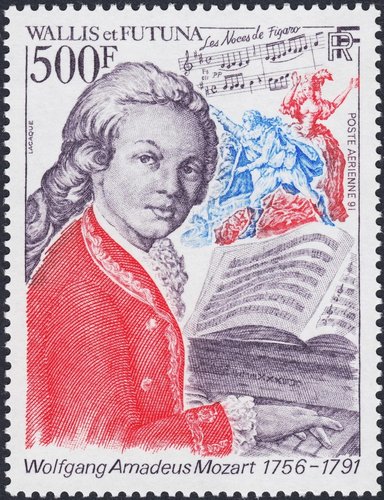 Sello de Wolfgang Amadeus Mozart emitido por Wallis y Futuna en 1991