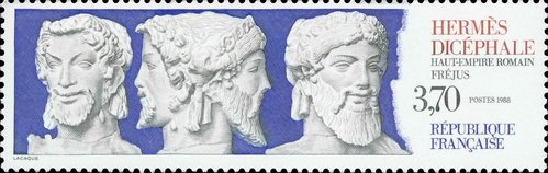 Hermes bicéfalo. Francia, 1988. Diseño y grabado de Eugène Lacaque. Calcografía