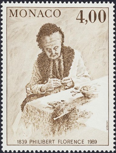 &quot;La madre del artista&quot;, de Philibert Florence. Mónaco, 1989, diseño y grabado de Eugène Lacaque