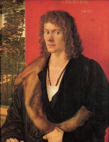 Retrato de Oswald Krell (1499), de Albrecht Dürer. Óleo sobre panel, 49.6 × 39 cm
