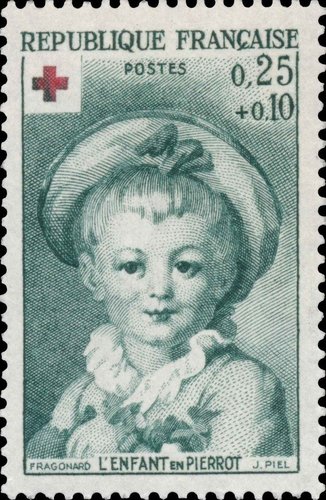 Sello emitido por Francia en 1962 del lienzo de Fragonard, grabado por Jules Piel