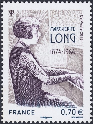 Sello de Marguerite Long, Francia, 2016. Diseño y grabado de Sarah Bougault