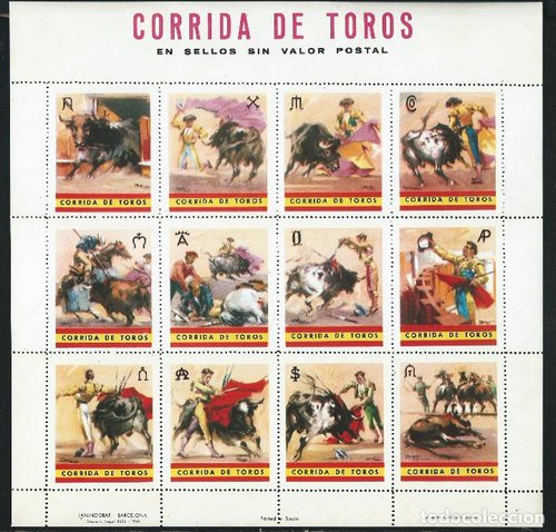 Corrida de Toros en sellos sin valor postal. Ed.Laminograf. Barcelona. 1960.jpg