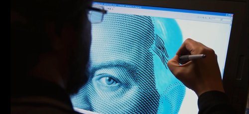 Las nuevas tecnologías. Jorge Peral diseñando en pantalla un retrato para un billete de Canadá