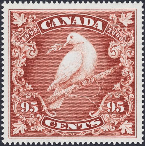 Sello calcográfico emitido por Canadá en el centro de una hojita, 1999-2000. Celebración del milenio. Diseño  y grabado de Jorge Peral