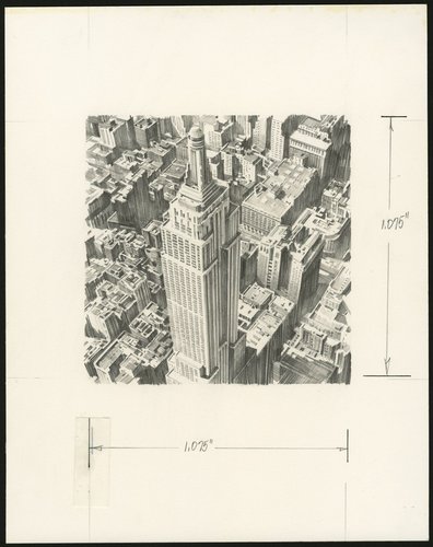 Dibujo a lápiz de Paul Calle para el sello del Empire State Building