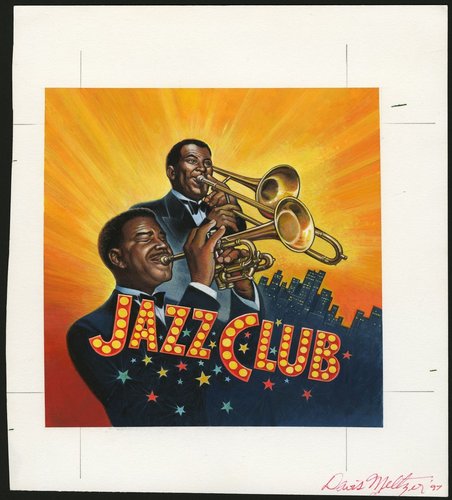 Ilustración original del artista Davis Meltzer para el sello de la música jazz