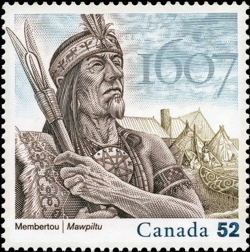 Canadá, 2007, el Jefe Membertou. Grabado de Jorge Peral. Calcografía a tres colores