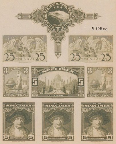 Cartón publicitario de la compañía American Bank Note