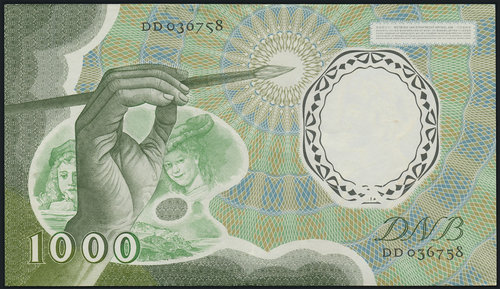 Reverso del billete de los Países Bajos de 1956. Rembrandt