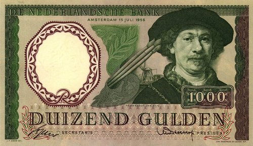 Billete de los Países Bajos de 1956. Rembrandt van Rijn