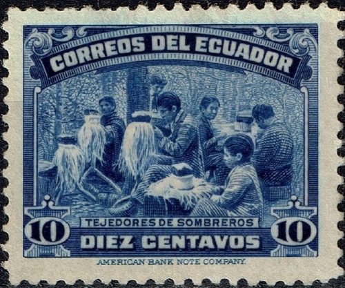 Ecuador, 1937. Tejedores de sombreros. Calcografía